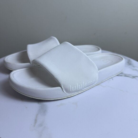Lululemon Restfeel Slides White Bone Slip On Open Toe Slides Women's Size 7 - Picture 1 of 7